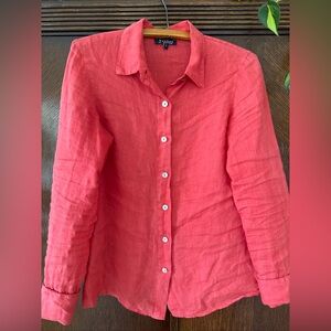 Le Phare de la Baleine Coral Linen Button-Up Shirt Small